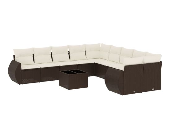 vidaXL 11-cz. zestaw mebli ogrodowych z poduszkami, brązowy, rattan PE Dārza mēbeļu komplekti