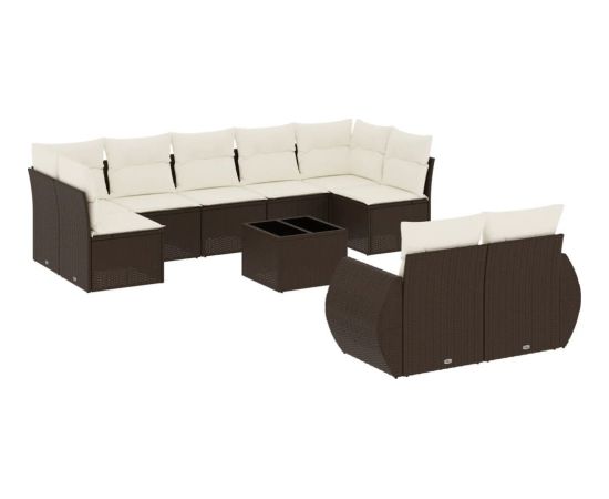 vidaXL 10-cz. zestaw mebli ogrodowych z poduszkami, brązowy polirattan Dārza mēbeļu komplekti