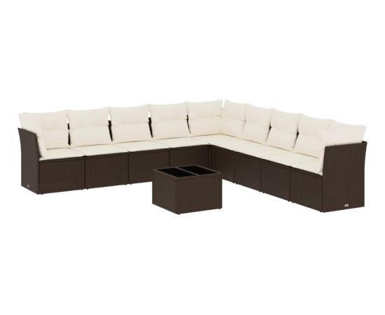 vidaXL 10-cz. zestaw mebli ogrodowych z poduszkami, brązowy polirattan Dārza mēbeļu komplekti