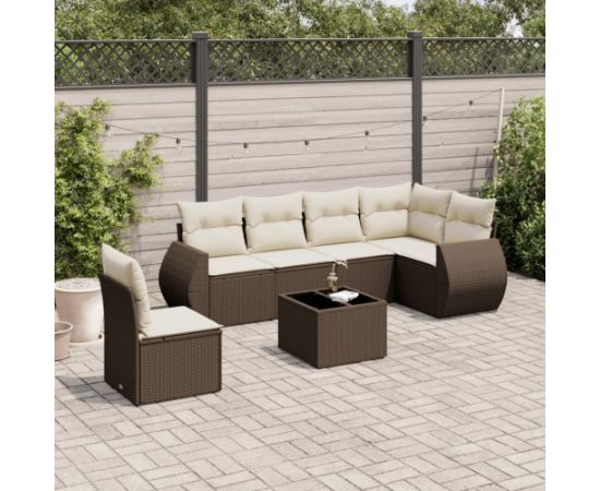 vidaXL 7-cz. zestaw wypoczynkowy do ogrodu, z poduszkami, brązowy Dārza mēbeļu komplekti