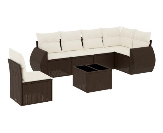 vidaXL 7-cz. zestaw wypoczynkowy do ogrodu, z poduszkami, brązowy Dārza mēbeļu komplekti