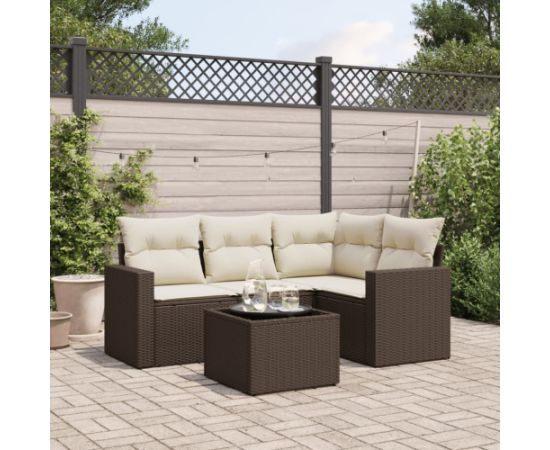 vidaXL 5-cz. zestaw mebli ogrodowych z poduszkami, brązowy, polirattan Dārza mēbeļu komplekti