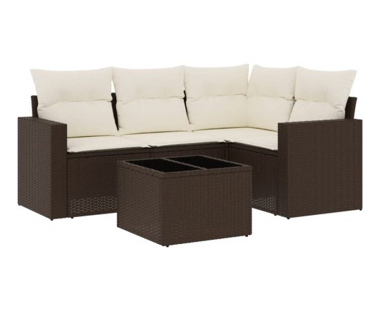 vidaXL 5-cz. zestaw mebli ogrodowych z poduszkami, brązowy, polirattan Dārza mēbeļu komplekti