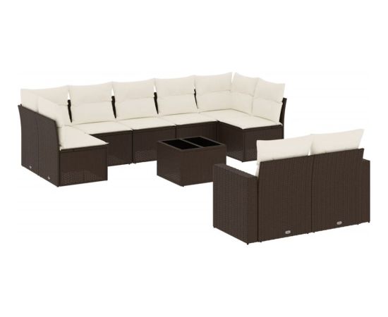 vidaXL 10-cz. zestaw mebli ogrodowych z poduszkami, brązowy polirattan Dārza mēbeļu komplekti