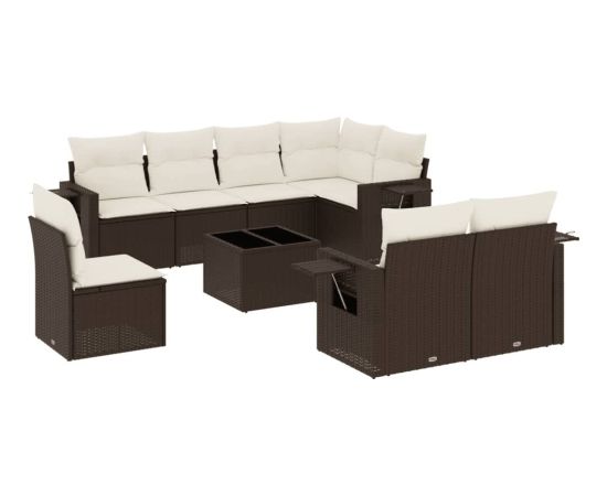 vidaXL 9-cz. zestaw mebli ogrodowych z poduszkami, brązowy, polirattan Dārza mēbeļu komplekti