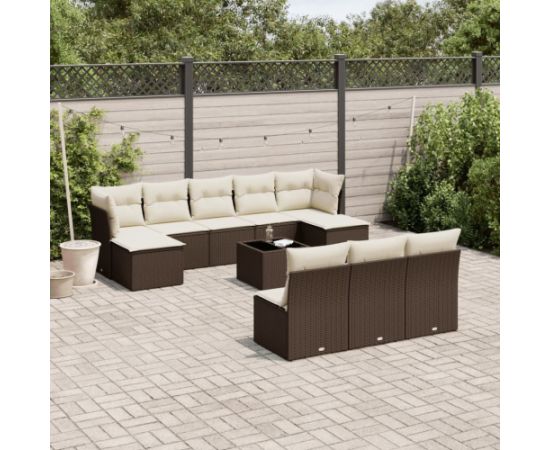 vidaXL 11-cz. zestaw mebli ogrodowych z poduszkami, brązowy, rattan PE Dārza mēbeļu komplekti