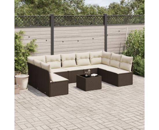 vidaXL 10-cz. zestaw mebli ogrodowych z poduszkami, brązowy polirattan Dārza mēbeļu komplekti