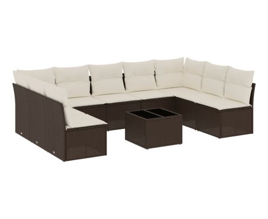 vidaXL 10-cz. zestaw mebli ogrodowych z poduszkami, brązowy polirattan Dārza mēbeļu komplekti