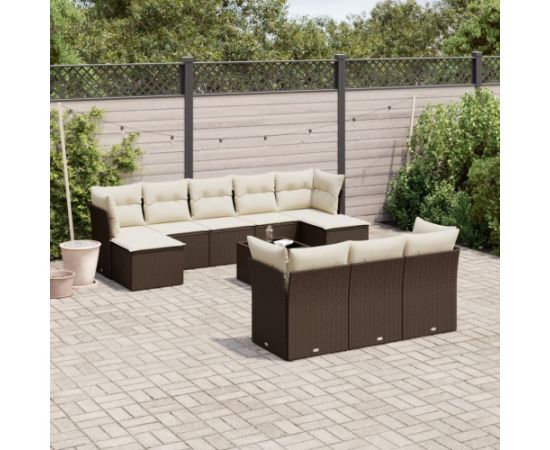 vidaXL 11-cz. zestaw mebli ogrodowych z poduszkami, brązowy, rattan PE Dārza mēbeļu komplekti