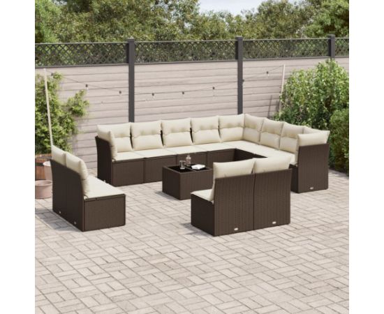 vidaXL 13-cz. zestaw mebli ogrodowych z poduszkami, brązowy polirattan Dārza mēbeļu komplekti