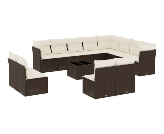 vidaXL 13-cz. zestaw mebli ogrodowych z poduszkami, brązowy polirattan Dārza mēbeļu komplekti