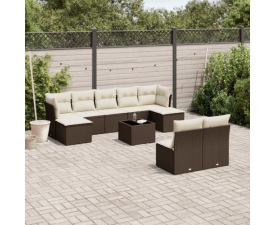 vidaXL 10-cz. zestaw mebli ogrodowych z poduszkami, brązowy polirattan Dārza mēbeļu komplekti