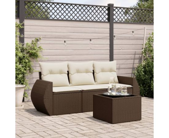 vidaXL 4-cz zestaw wypoczynkowy do ogrodu, poduszki, brązowy rattan PE Dārza mēbeļu komplekti