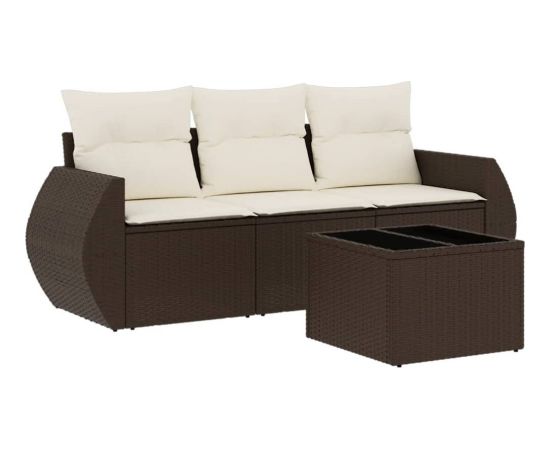 vidaXL 4-cz zestaw wypoczynkowy do ogrodu, poduszki, brązowy rattan PE Dārza mēbeļu komplekti