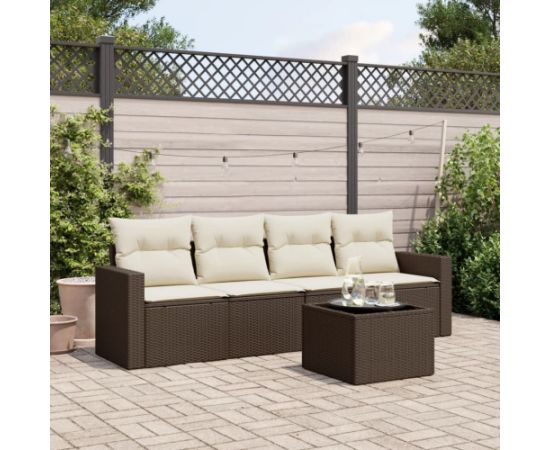 vidaXL 5-cz. zestaw mebli ogrodowych z poduszkami, brązowy, polirattan Dārza mēbeļu komplekti