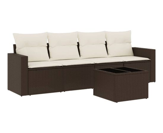 vidaXL 5-cz. zestaw mebli ogrodowych z poduszkami, brązowy, polirattan Dārza mēbeļu komplekti