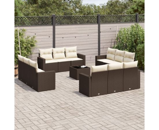 vidaXL 13-cz. zestaw mebli ogrodowych z poduszkami, brązowy polirattan Dārza mēbeļu komplekti