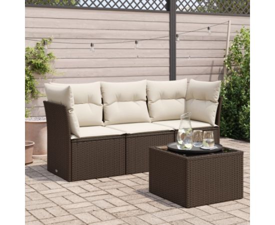 vidaXL 4-cz zestaw wypoczynkowy do ogrodu, poduszki, brązowy rattan PE Dārza mēbeļu komplekti