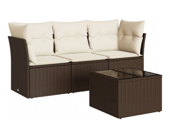 vidaXL 4-cz zestaw wypoczynkowy do ogrodu, poduszki, brązowy rattan PE Dārza mēbeļu komplekti