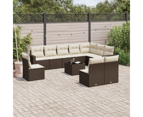 vidaXL 11-cz. zestaw mebli ogrodowych z poduszkami, brązowy, rattan PE Dārza mēbeļu komplekti