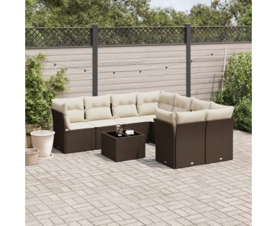 vidaXL 9-cz. zestaw mebli ogrodowych z poduszkami, brązowy, polirattan Dārza mēbeļu komplekti