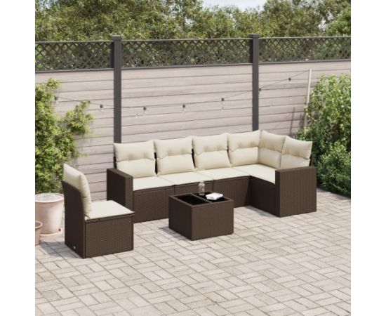 vidaXL 7-cz. zestaw wypoczynkowy do ogrodu, z poduszkami, brązowy Dārza mēbeļu komplekti