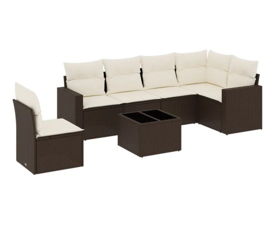 vidaXL 7-cz. zestaw wypoczynkowy do ogrodu, z poduszkami, brązowy Dārza mēbeļu komplekti