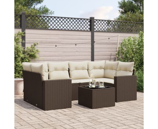 vidaXL 7-cz. zestaw wypoczynkowy do ogrodu, z poduszkami, brązowy Dārza mēbeļu komplekti