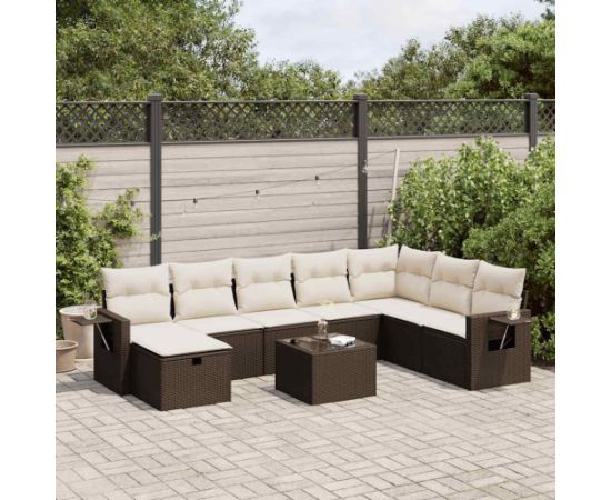 vidaXL 9-cz. zestaw mebli ogrodowych z poduszkami, brązowy, polirattan Dārza mēbeļu komplekti