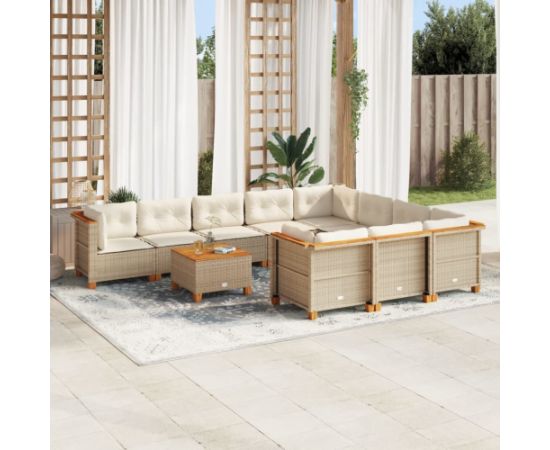 vidaXL 11-cz. zestaw mebli ogrodowych z poduszkami, beżowy, polirattan Dārza mēbeļu komplekti