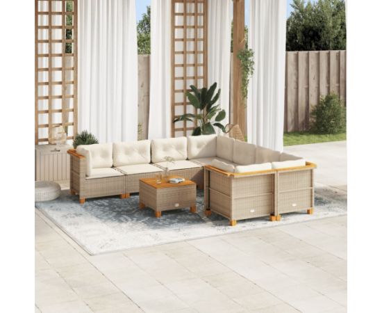 vidaXL 9-cz. zestaw mebli ogrodowych z poduszkami, beżowy, polirattan Dārza mēbeļu komplekti