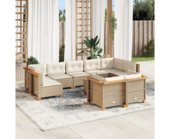 vidaXL 10-cz. zestaw mebli ogrodowych z poduszkami, beżowy, polirattan Dārza mēbeļu komplekti