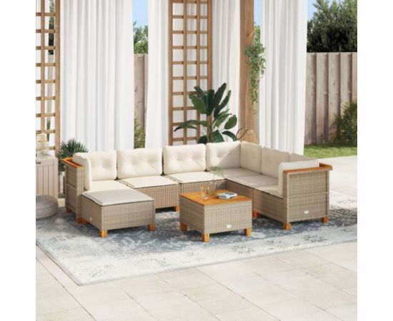 vidaXL 8-cz. zestaw mebli ogrodowych z poduszkami, beżowy, polirattan Dārza mēbeļu komplekti