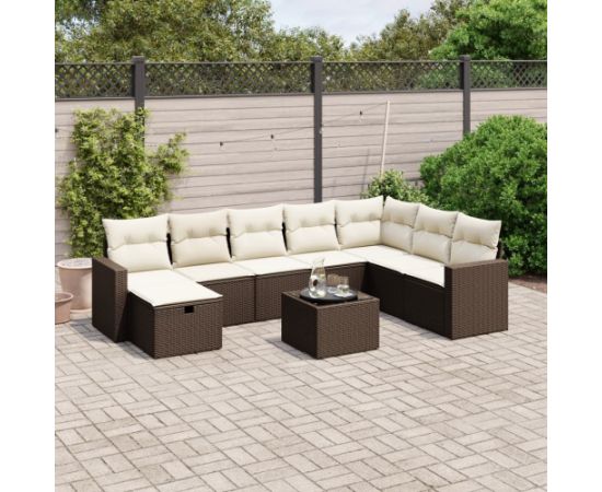 vidaXL 9-cz. zestaw mebli ogrodowych z poduszkami, brązowy, polirattan Dārza mēbeļu komplekti