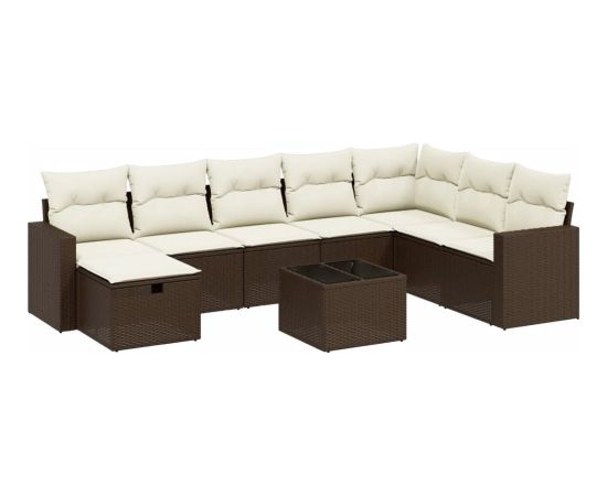 vidaXL 9-cz. zestaw mebli ogrodowych z poduszkami, brązowy, polirattan Dārza mēbeļu komplekti