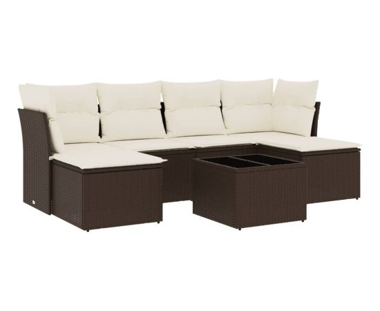 vidaXL 7-cz. zestaw wypoczynkowy do ogrodu, z poduszkami, brązowy Dārza mēbeļu komplekti