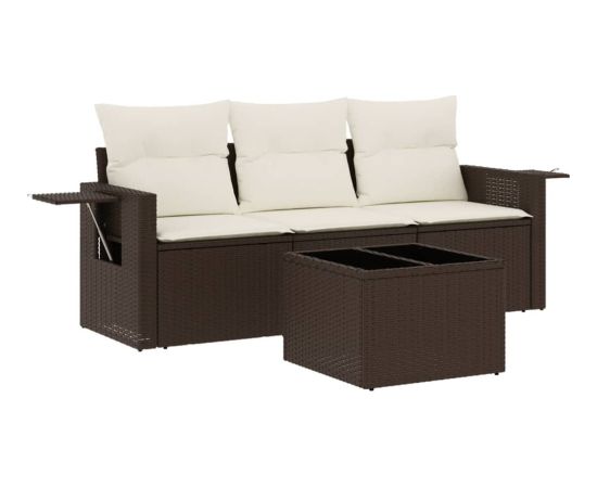 vidaXL 4-cz zestaw wypoczynkowy do ogrodu, poduszki, brązowy rattan PE Dārza mēbeļu komplekti