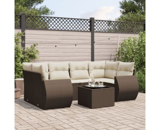 vidaXL 7-cz. zestaw wypoczynkowy do ogrodu, z poduszkami, brązowy Dārza mēbeļu komplekti