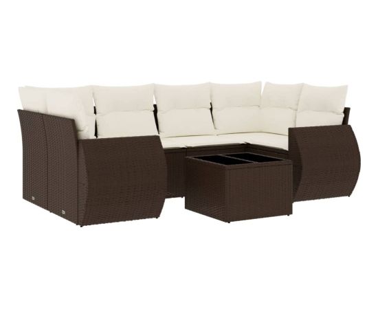 vidaXL 7-cz. zestaw wypoczynkowy do ogrodu, z poduszkami, brązowy Dārza mēbeļu komplekti