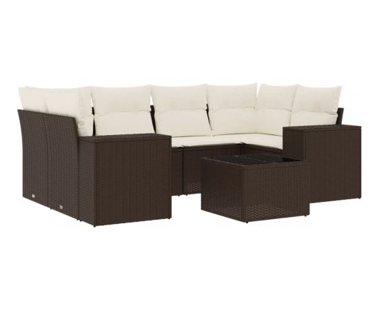 vidaXL 7-cz. zestaw wypoczynkowy do ogrodu, z poduszkami, brązowy Dārza mēbeļu komplekti