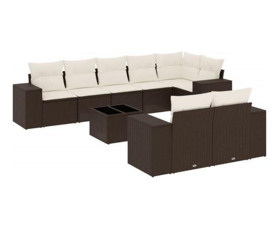 vidaXL 9-cz. zestaw mebli ogrodowych z poduszkami, brązowy, polirattan Dārza mēbeļu komplekti