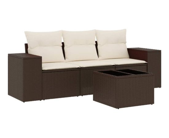 vidaXL 4-cz zestaw wypoczynkowy do ogrodu, poduszki, brązowy rattan PE Dārza mēbeļu komplekti