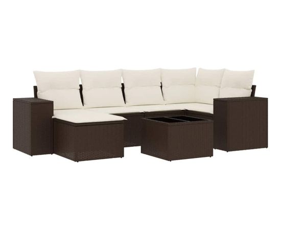 vidaXL 7-cz. zestaw wypoczynkowy do ogrodu, z poduszkami, brązowy Dārza mēbeļu komplekti