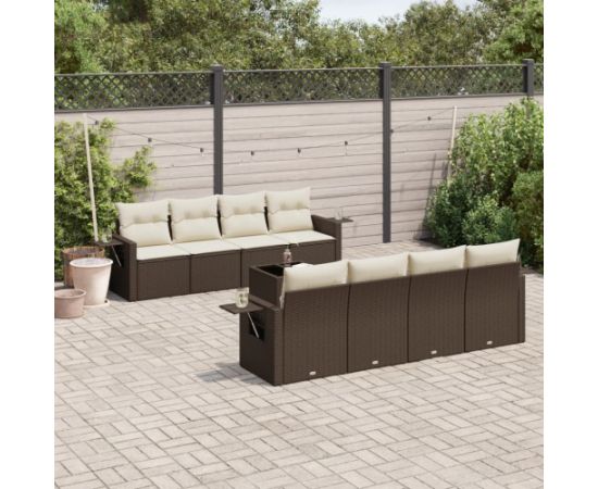 vidaXL 9-cz. zestaw mebli ogrodowych z poduszkami, brązowy, polirattan Dārza mēbeļu komplekti