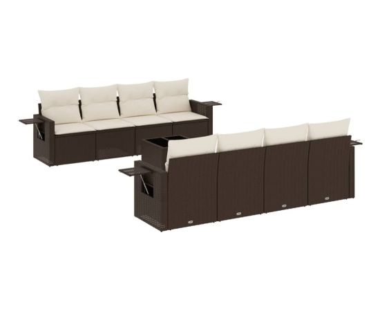 vidaXL 9-cz. zestaw mebli ogrodowych z poduszkami, brązowy, polirattan Dārza mēbeļu komplekti