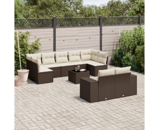 vidaXL 10-cz. zestaw mebli ogrodowych z poduszkami, brązowy polirattan Dārza mēbeļu komplekti