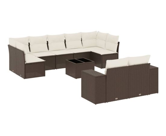 vidaXL 10-cz. zestaw mebli ogrodowych z poduszkami, brązowy polirattan Dārza mēbeļu komplekti