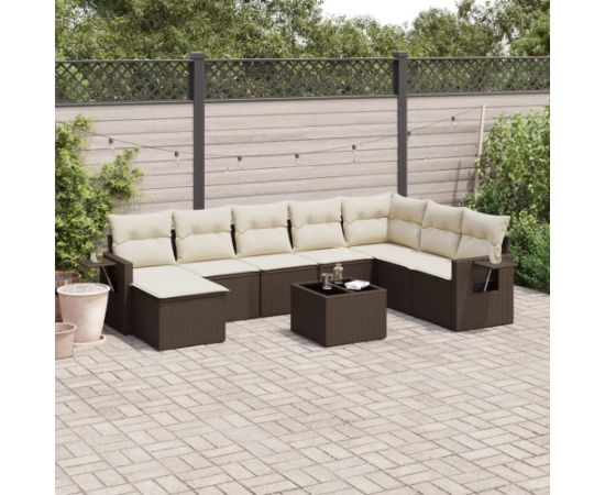 vidaXL 9-cz. zestaw mebli ogrodowych z poduszkami, brązowy, polirattan Dārza mēbeļu komplekti