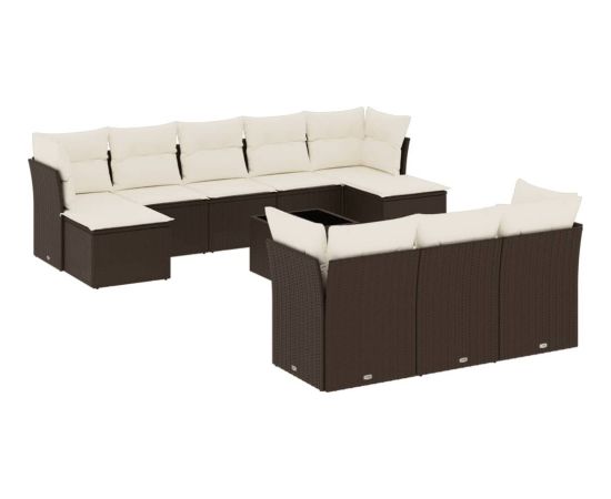 vidaXL 11-cz. zestaw mebli ogrodowych z poduszkami, brązowy, rattan PE Dārza mēbeļu komplekti