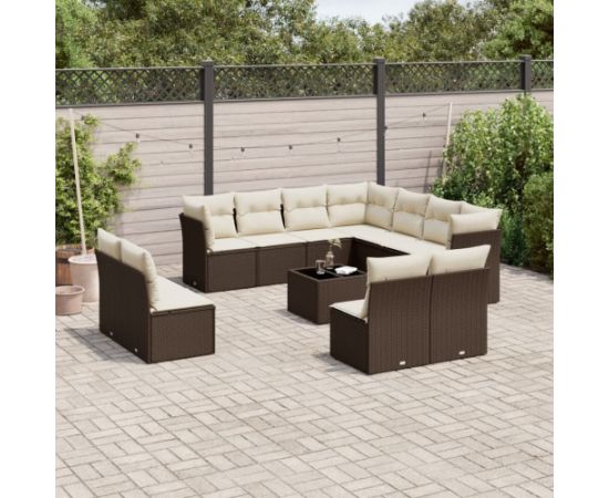 vidaXL 12-cz. zestaw mebli do ogrodu, z poduszkami brązowe polirattan Dārza mēbeļu komplekti